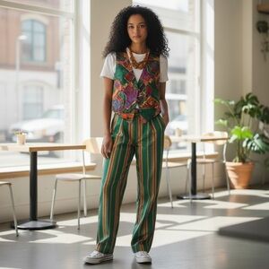 Vintage 80’s abstract art vest colorful patchwork print Avant garde button front